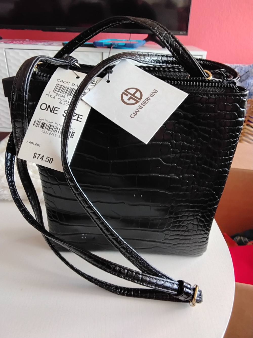 Giani Bernini Black Croc-Embossed Satchel Crossbody